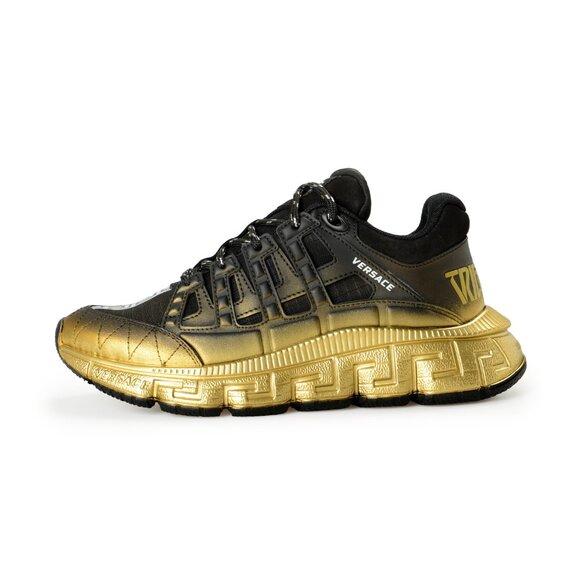 Versace Men\'s Black & Gold Logo Leather & Canvas Sneakers Shoes US 7 IT 40 main image 4